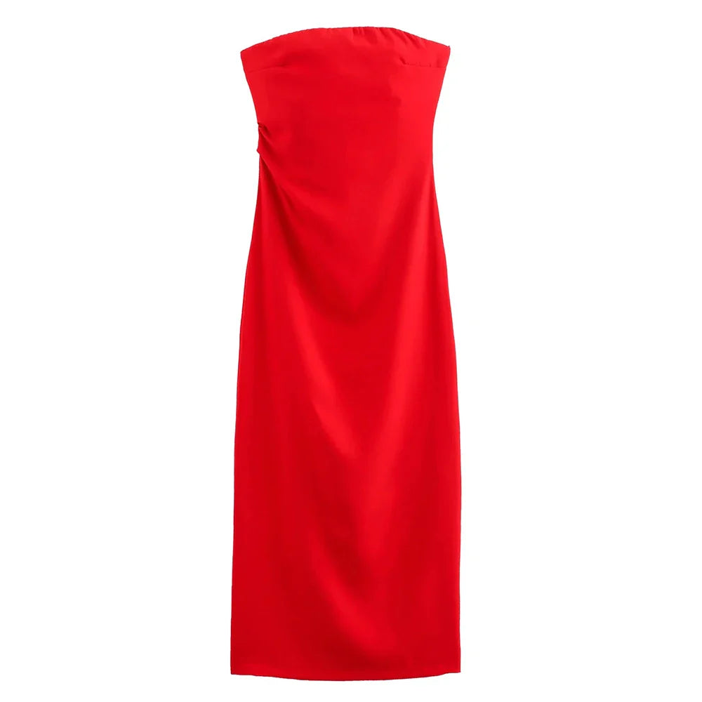 Strapless Midi Dress with Pleated Design - Emmy