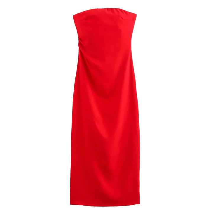 Strapless Midi Dress with Pleated Design - Emmy