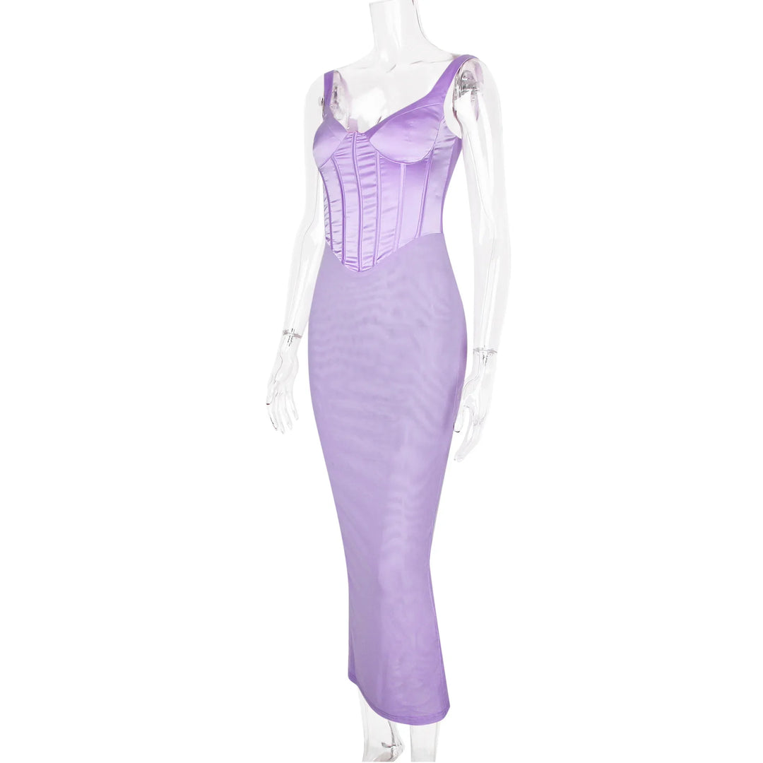 Mesh Maxi Dress with Satin Corset Design - Mariam