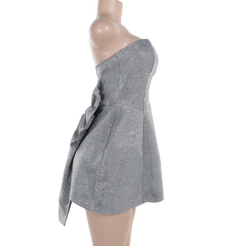 Strapless mini dress with glitter and bow decoration on the back - DIVA