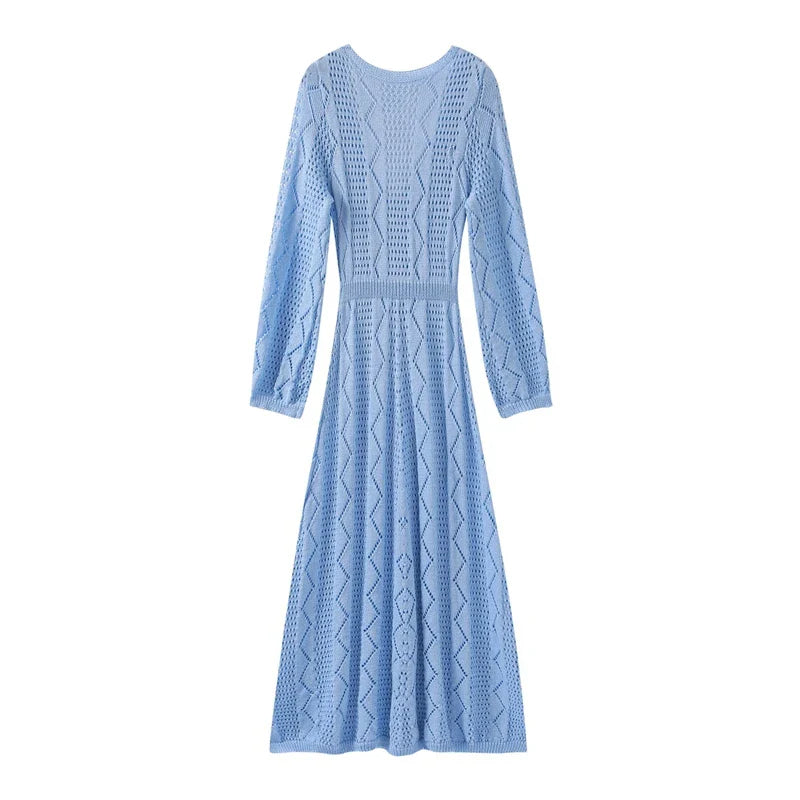 Knitted Maxi Beach Dress with Flower Decoration - Beatrice