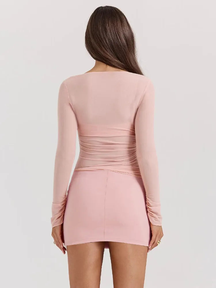 Three-Piece Set: Mini Skirt, Shirt, and Fitted Corset with Pocket Detail - Pearl