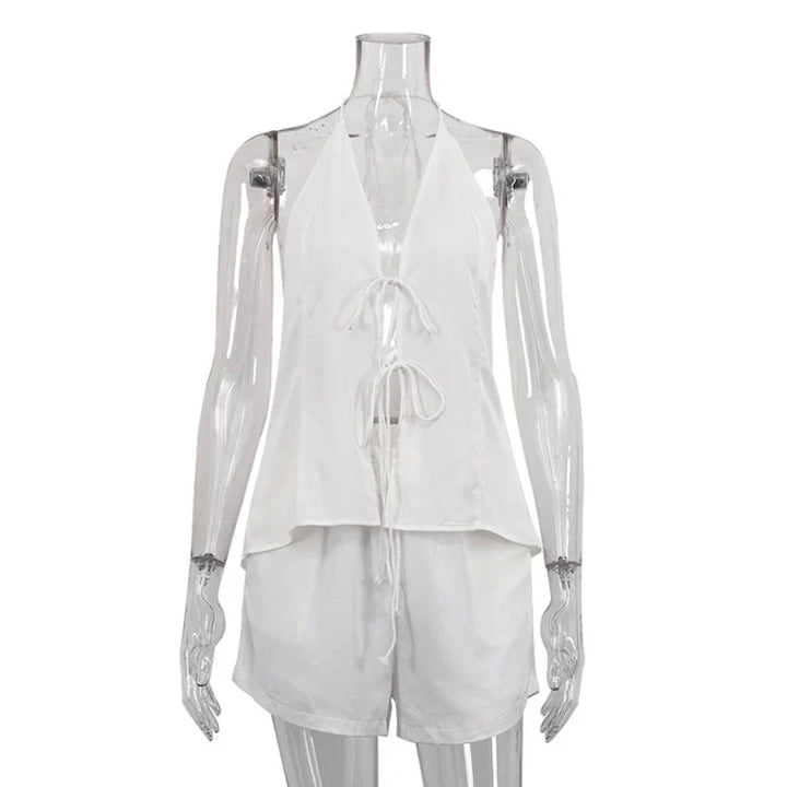 סט שני חלקים טופ קשירות וכנסיים קצרים - REBEKA