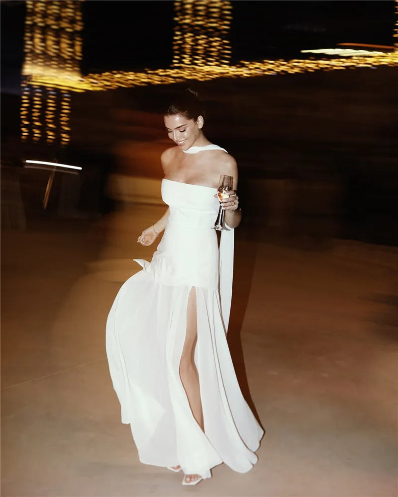 Strapless Maxi Dress with Chiffon Bottom, Slit Design, and Matching Scarf Detail - Princess