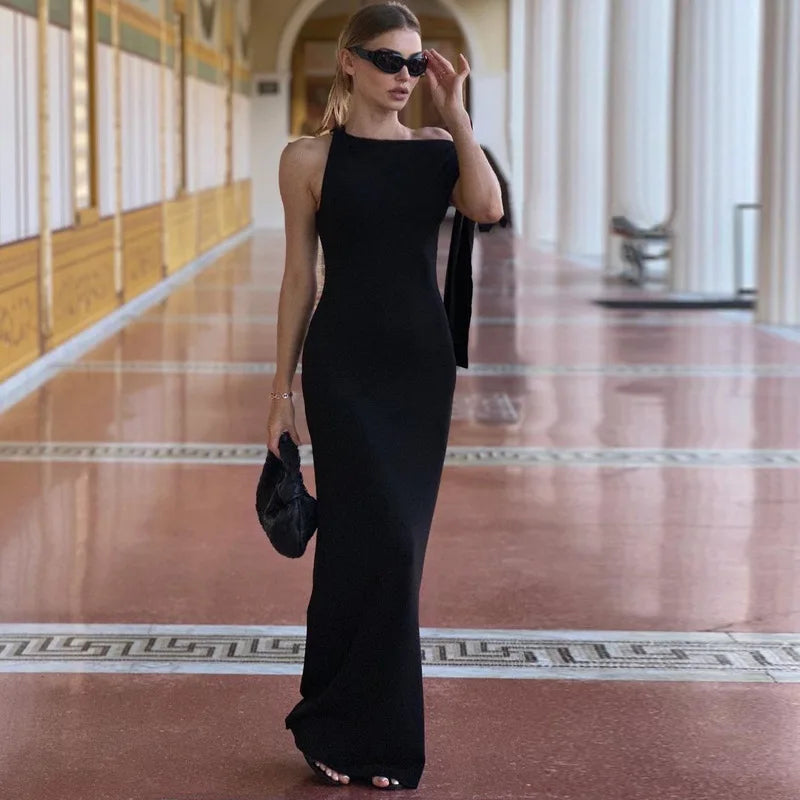 Elegant Maxi Dress with Shoulder Tie - Yolanda