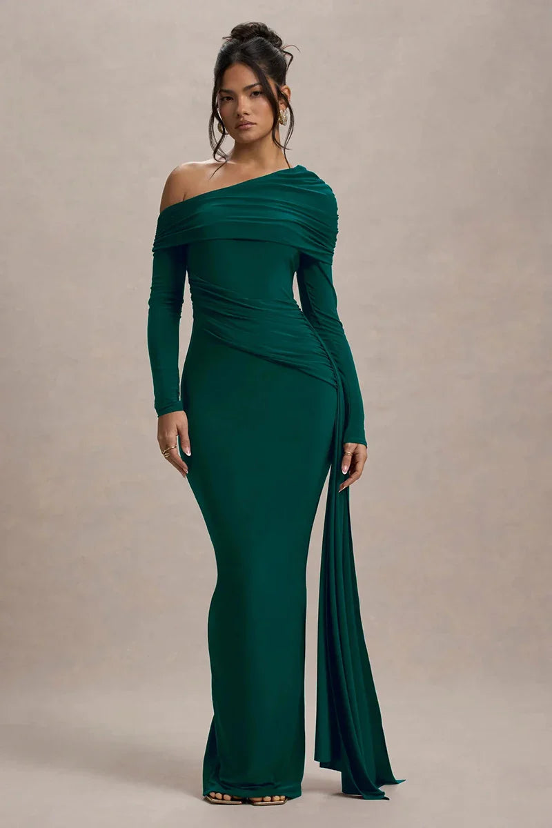 Off-shoulder maxi dress with ruching and ruffle detail - Miguel