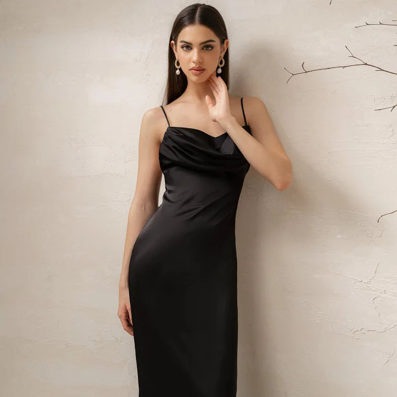 Elegant Satin Maxi Evening Dress - Karin