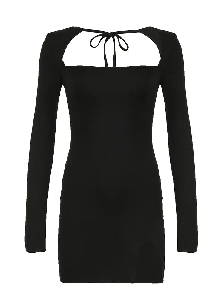 Mini dress with small slit and open back design - NELLY