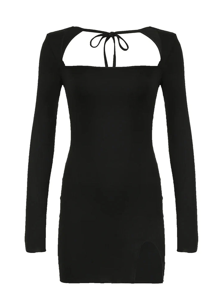 Mini dress with small slit and open back design - NELLY