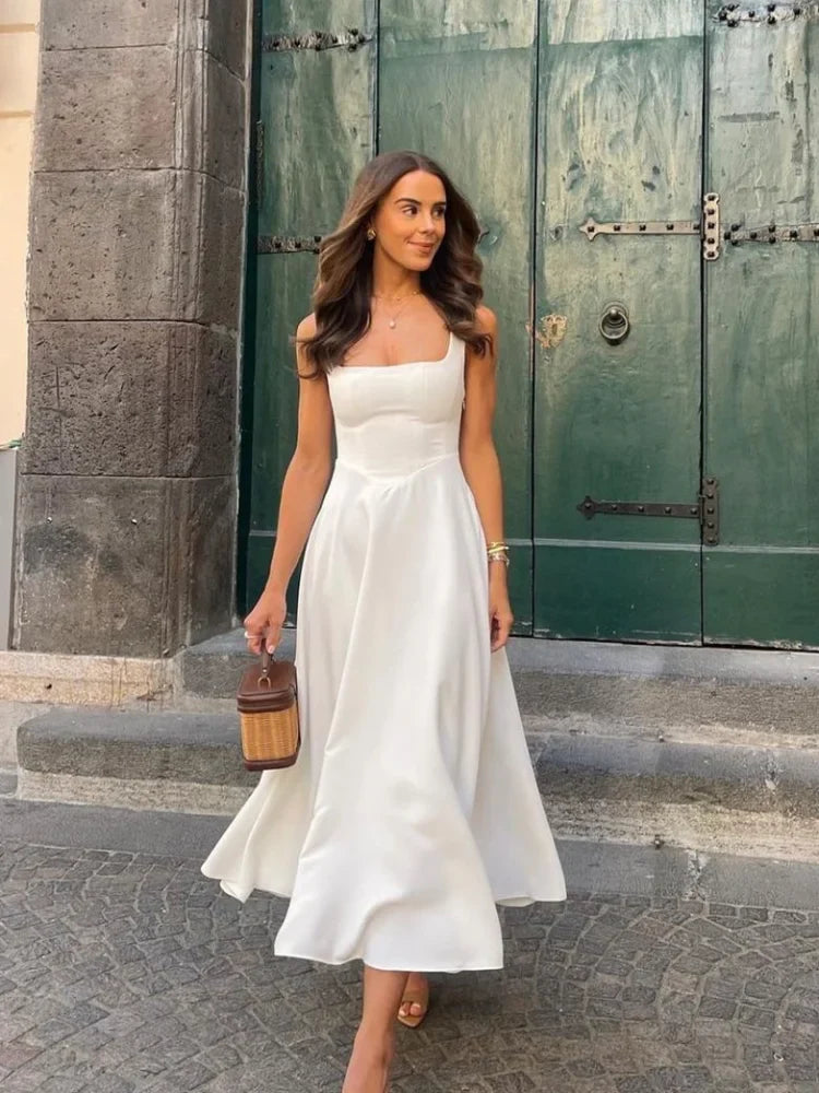 A-Line Satin Midi Dress - Violette