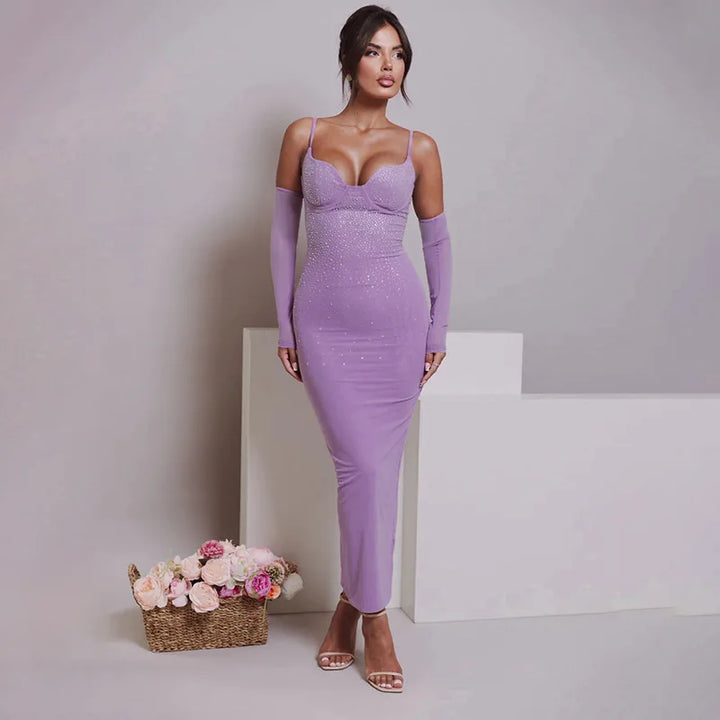 Fitted midi dress with shaping fabric, glitter sequin detail, and cap sleeves - Bridget
