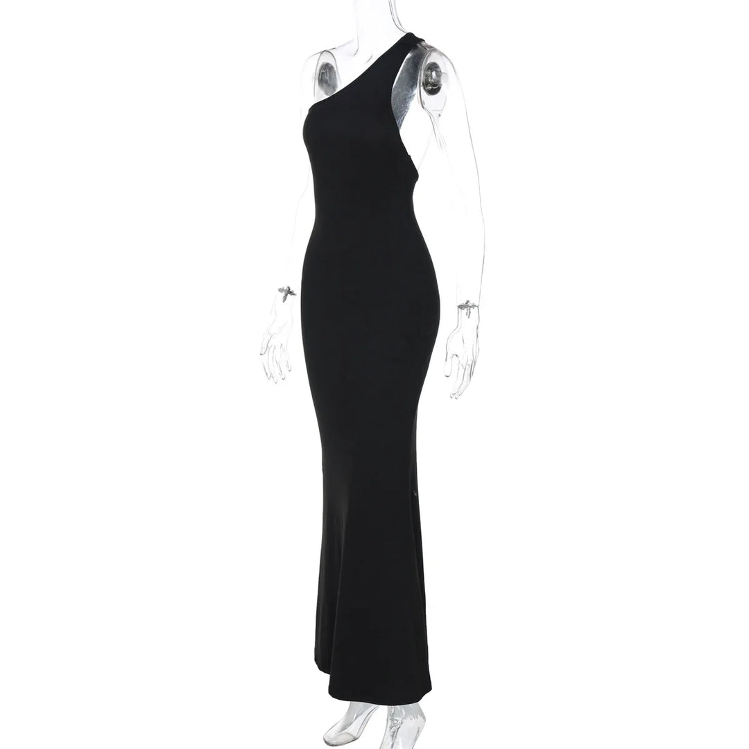 Elegant one-shoulder maxi dress with open back - Alexis