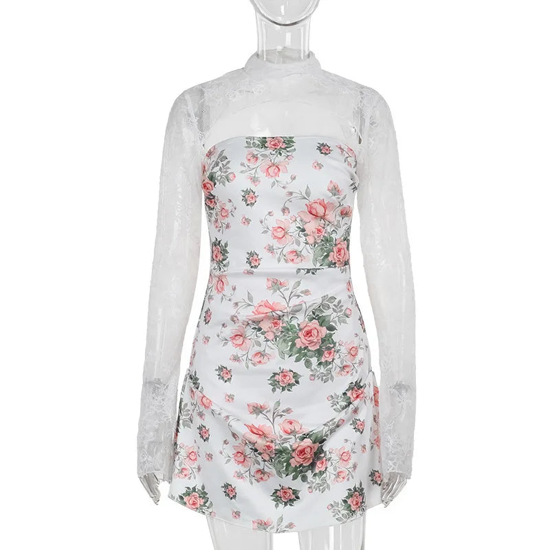 Floral mini dress with lace decoration - Sigal