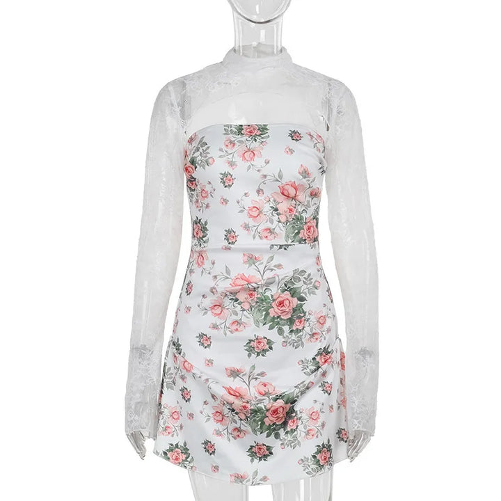 Floral mini dress with lace decoration - Sigal