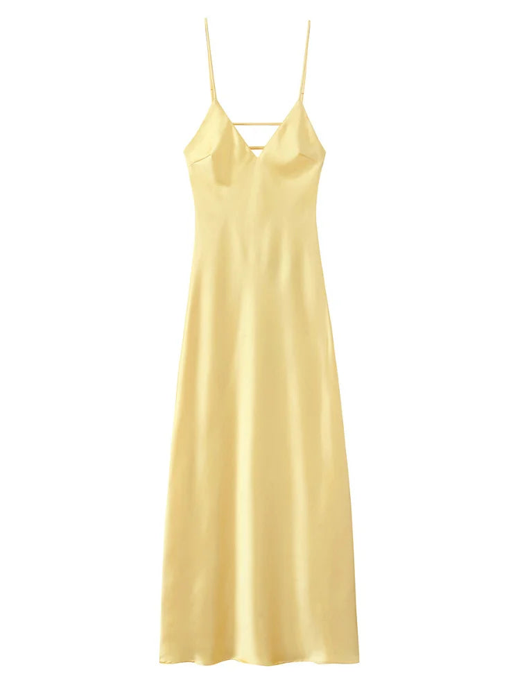 Satin Maxi Dress with Open Back - Mazie