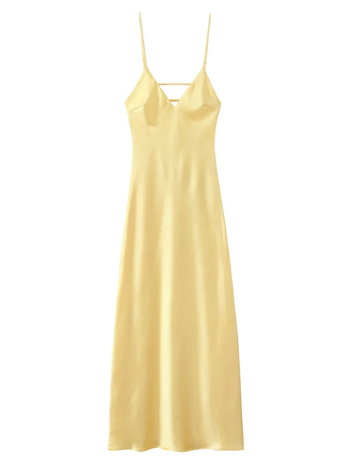 Satin Maxi Dress with Open Back - Mazie