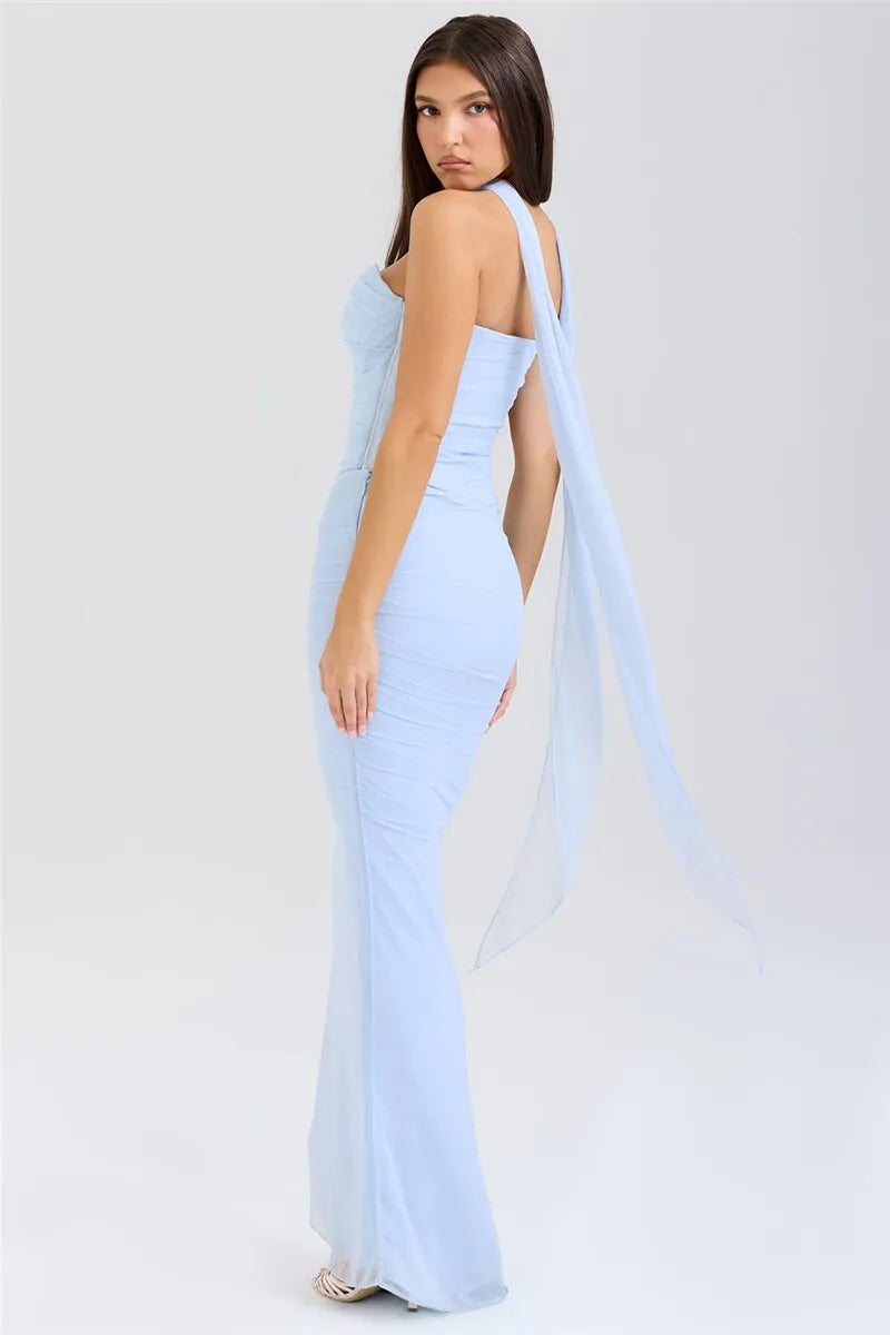 Two-Piece Set with Strapless Top and Maxi Skirt with Matching Scarf Detail - Francia