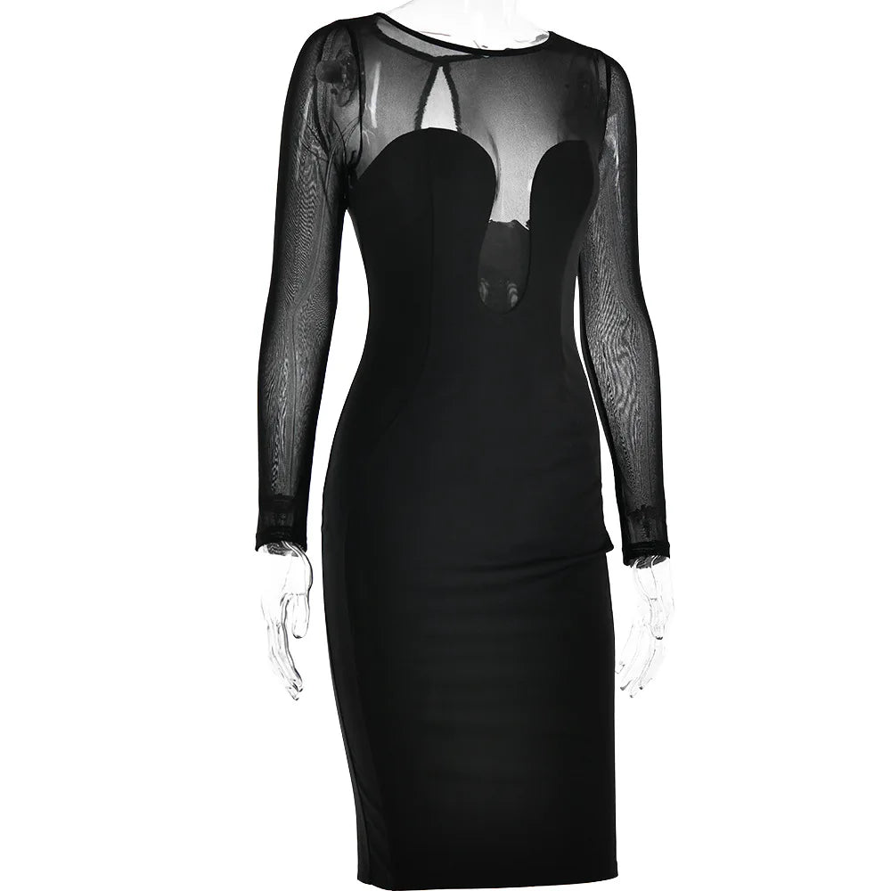 Midi Dress with Chiffon Detail - Tanir