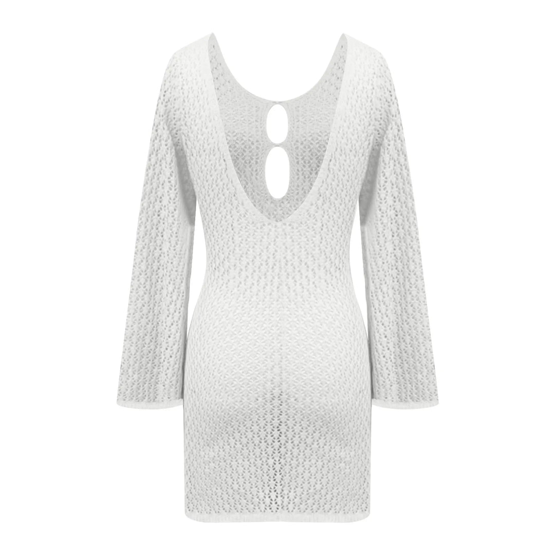 Knitted Mini Beach Dress with Open Back - Keira