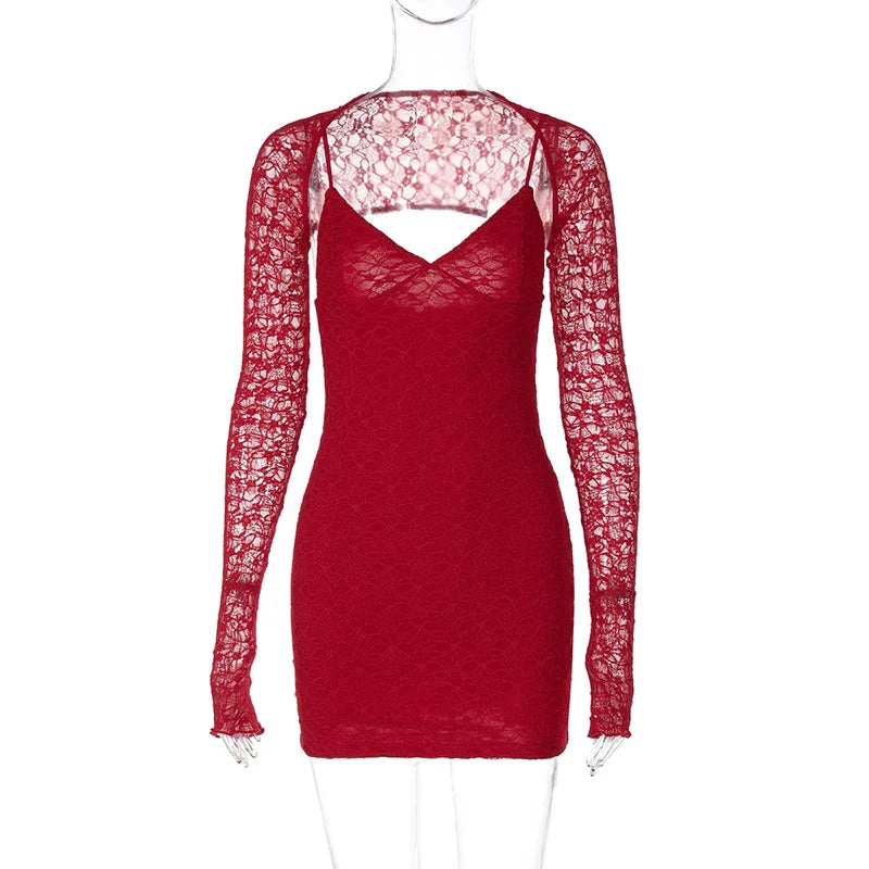 Lace mini dress with matching cap sleeve decoration - Eliraz