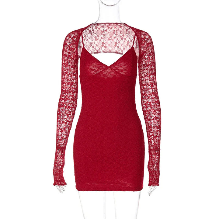Lace mini dress with matching cap sleeve decoration - Eliraz