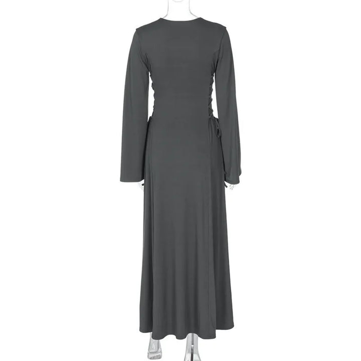 Modest knitted A-line maxi dress with waist ties - Liri