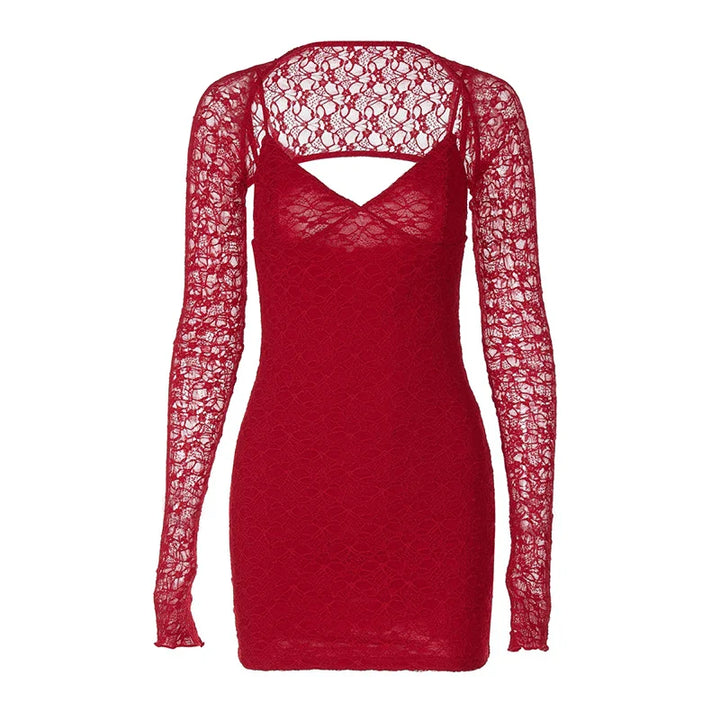 Lace mini dress with matching cap sleeve decoration - Eliraz