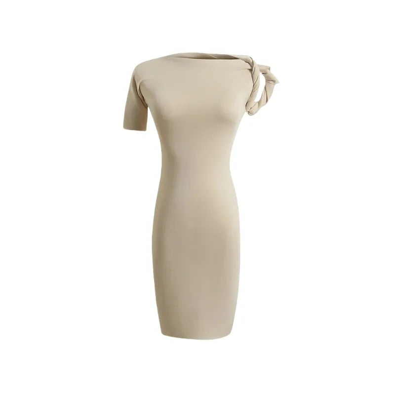 Fitted Mini Dress with Rolled Sleeve Design - KIKI