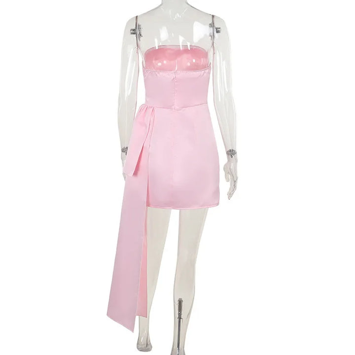 Strapless Satin Mini Dress with Train Detail - Maggie