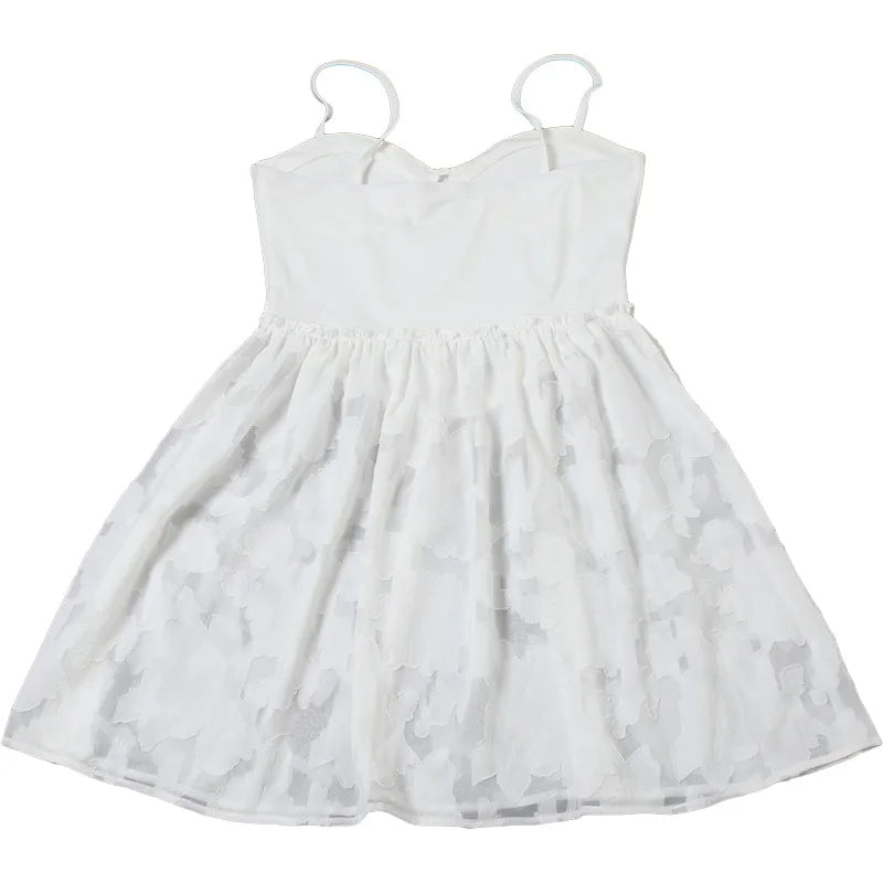 A-Line Mini Dress with Spaghetti Straps and Leaf and Flower Embroidery - Shila