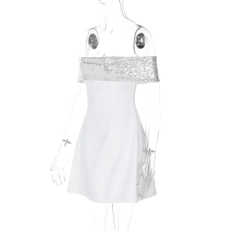 A-Line Mini Dress with Off-Shoulder Sequin Decoration - Lorian
