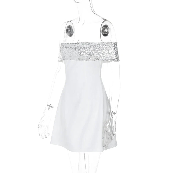 A-Line Mini Dress with Off-Shoulder Sequin Decoration - Lorian