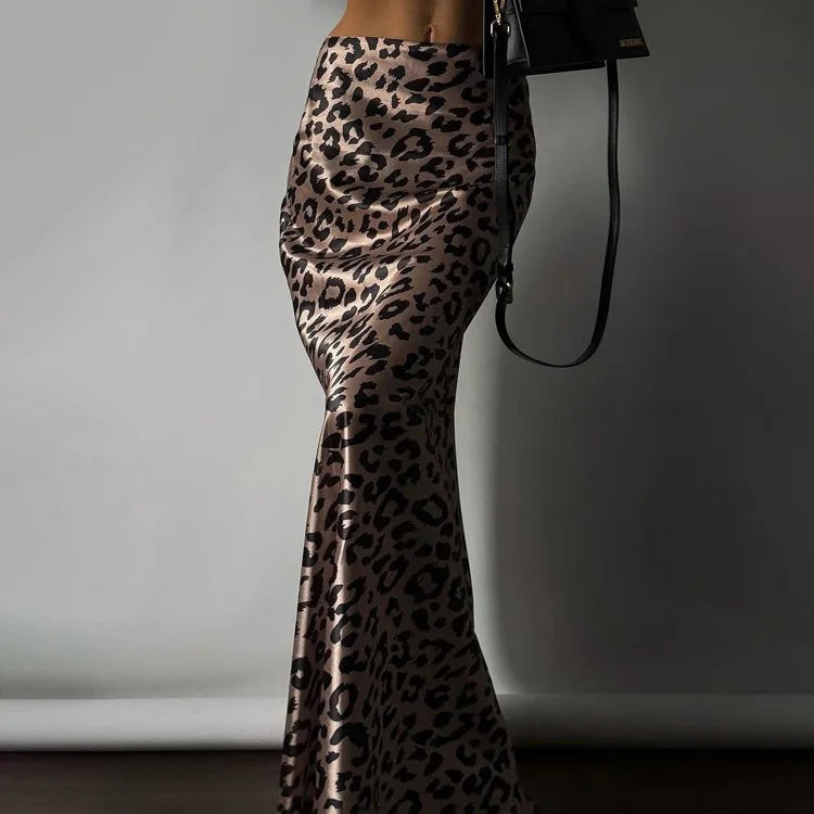 Leopard print satin maxi skirt - TAY
