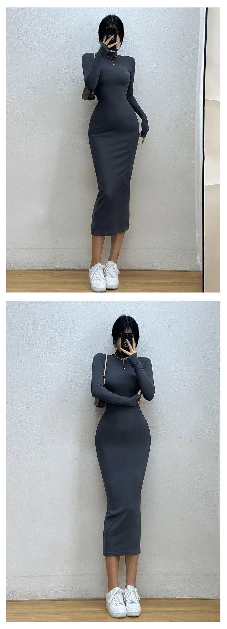 Fitted Knitted Midi Dress with Turtleneck - Kira