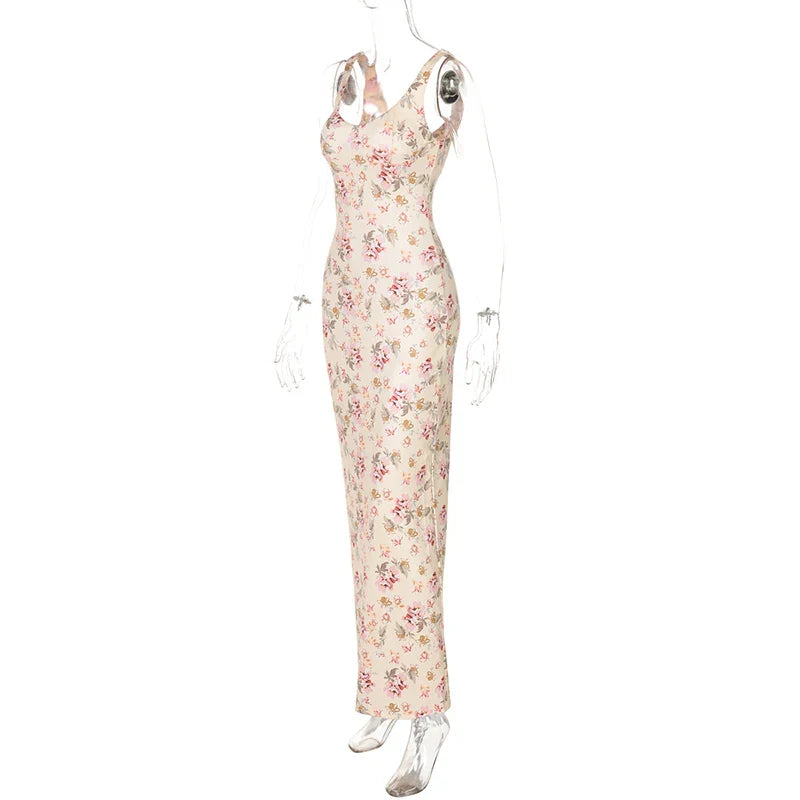 Fitted floral maxi dress with open back - Felicia