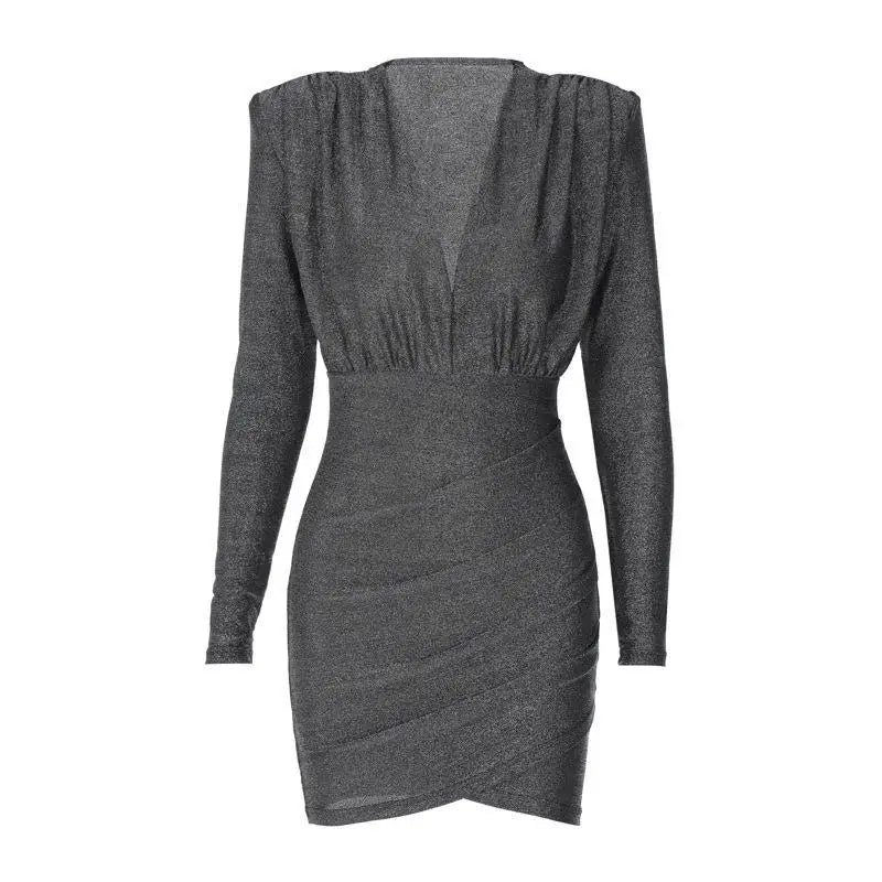 Mini Glitter Dress with V-Neck - Maia