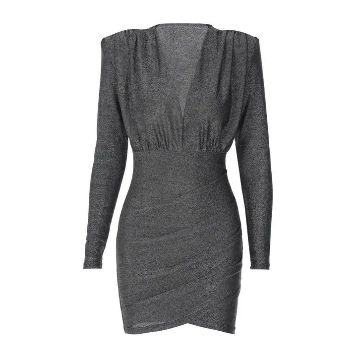 Mini Glitter Dress with V-Neck - Maia