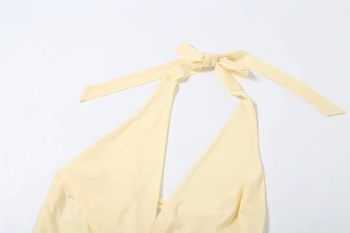 Ruffled Chiffon Mini Dress with Draped Collar and Open Back - Juliana