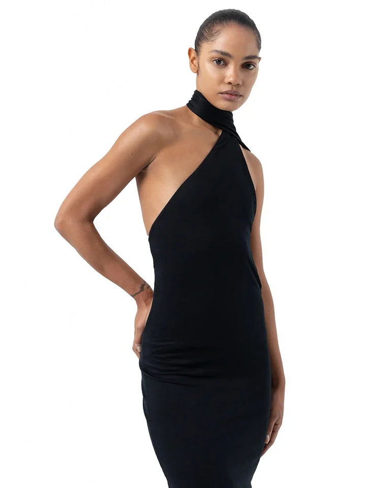 Maxi Dress with Chain Detail on Back and Neck Tie - Annalise