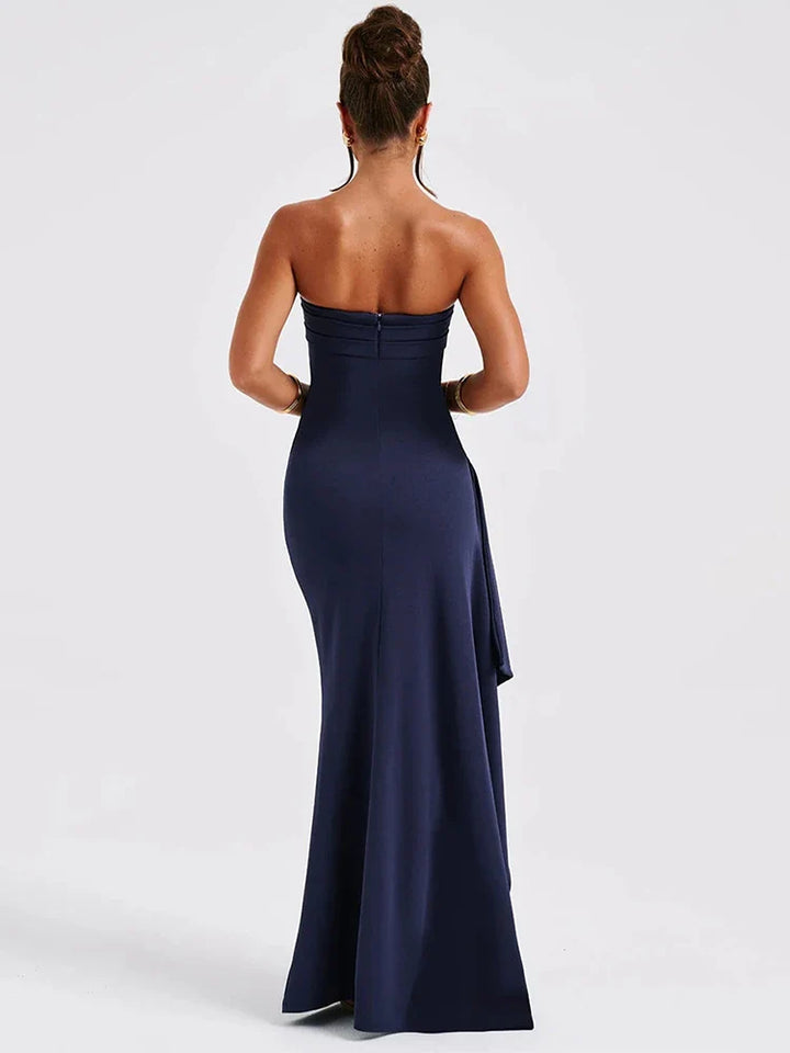 Ruffled strapless maxi dress with deep slit - Molina
