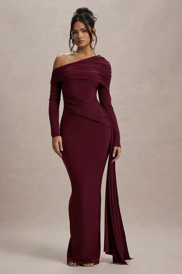 Off-shoulder maxi dress with ruching and ruffle detail - Miguel