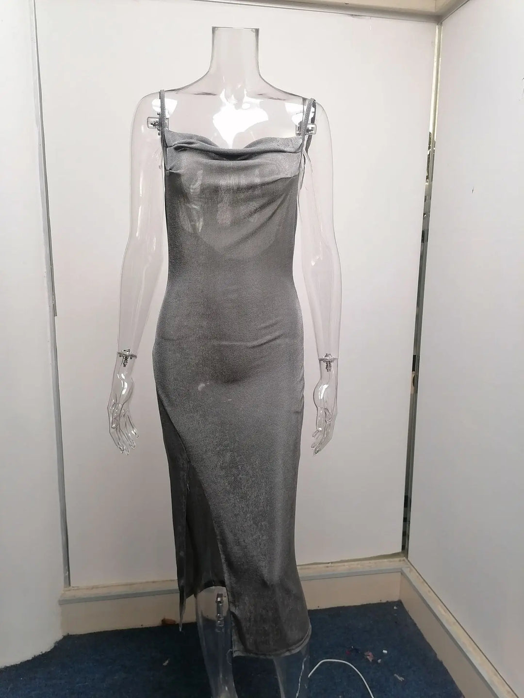 Summer midi knitted dress with slit decoration - Smile