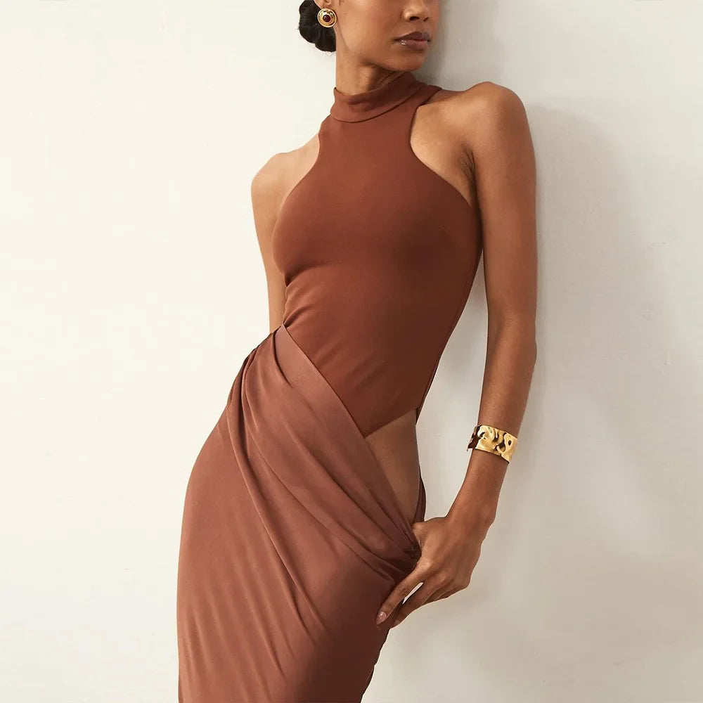 Maxi Dress with Fitted Bodysuit and Satin Skirt - Maris