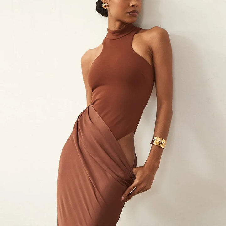 Maxi Dress with Fitted Bodysuit and Satin Skirt - Maris