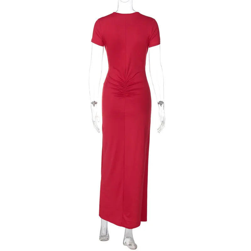 Maxi Dress with Ruching and Cross Design - Sheila
