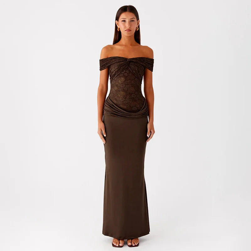 Maxi off-shoulder dress with lace design - LINI