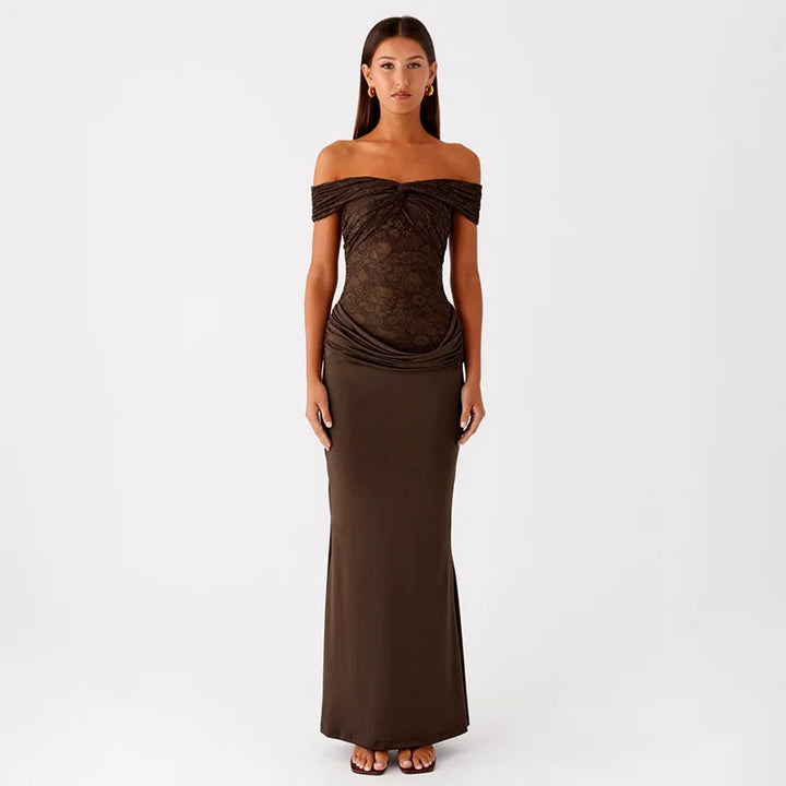 Maxi off-shoulder dress with lace design - LINI