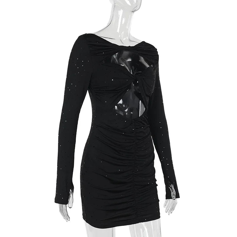 Ruching Mini Dress with Glitter Dot Decoration and Cutouts - Alexa