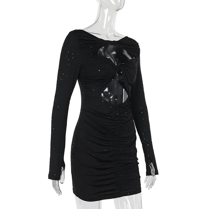 Ruching Mini Dress with Glitter Dot Decoration and Cutouts - Alexa