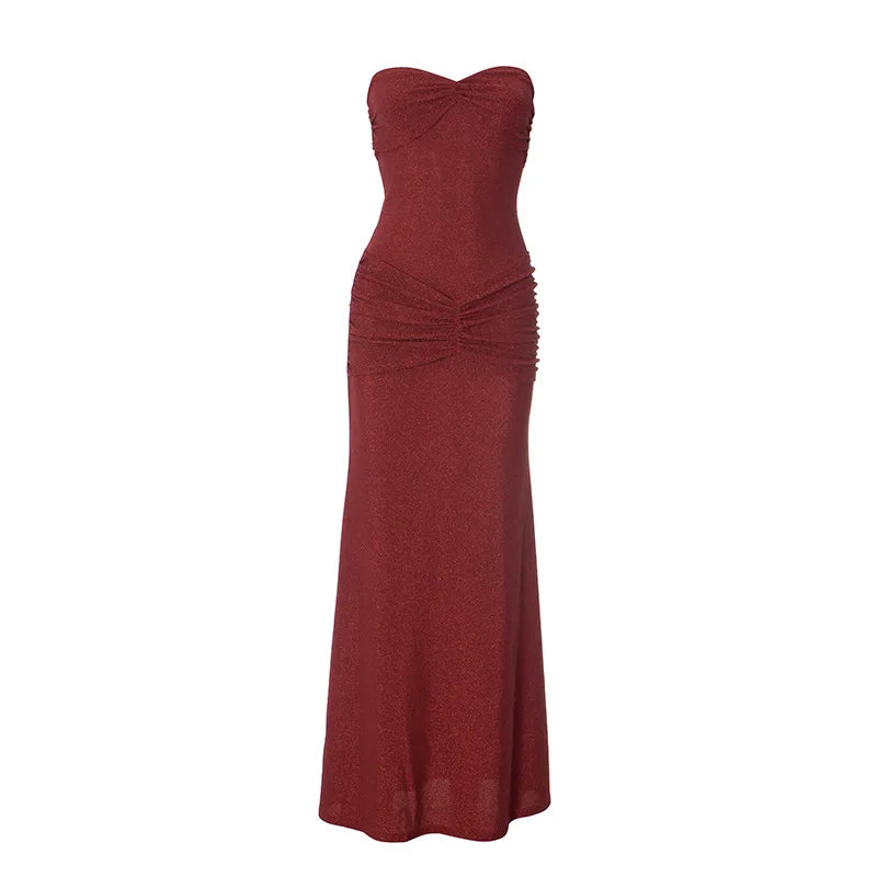 Strapless Maxi Dress with Glitter and Ruching Design - Harlee